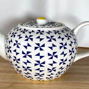 TOKYO Design Studio Geometric Teapot - White, Blue & Yellow